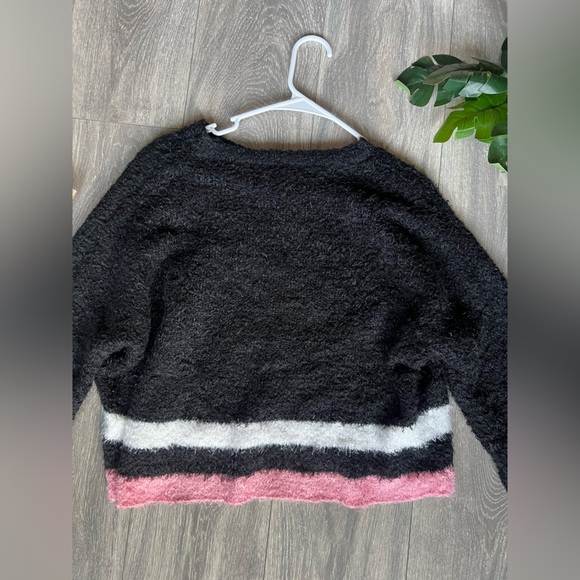 Self esteem boxy cropped black pink and white eyelash fabric sweater Y2K  XL - Picture 6 of 8